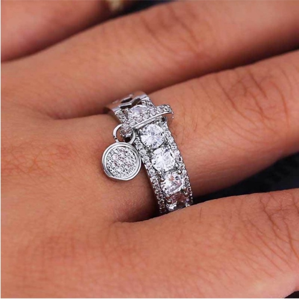 NEW Luxury 925 Silver Beautiful Diamond Round  Cut Ring - Picture 2 of 8